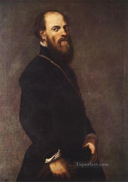  italiano Pintura al %C3%B3leo - Hombre con encaje dorado Tintoretto renacentista italiano